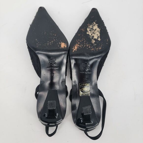 Alain Tondowski Size 6.5 Sequin Slingback Kitten Heels Pointed Toe Black Shoes - Picture 6 of 8